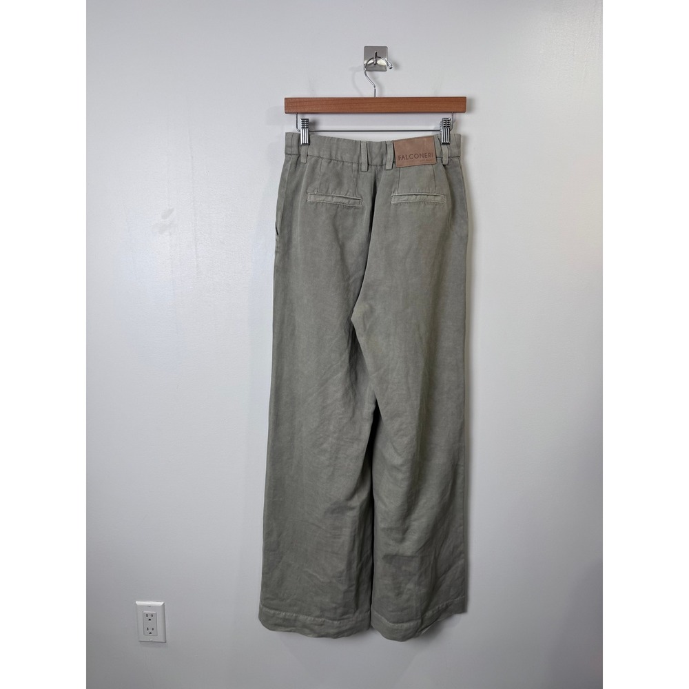 Falconeri Women Sage Green Cotton Linen Wide Leg Pleated Pants Size Small - Picture 2 of 9